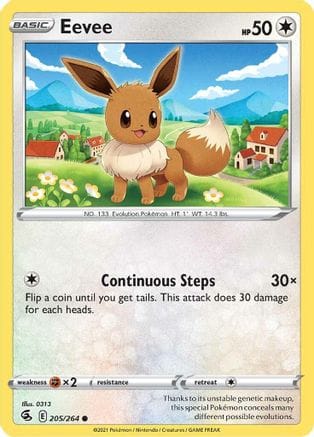 'Pokemon - 'Eevee 205/264  - Reverse Holofoil SWSH08 Fusion Strike - Common