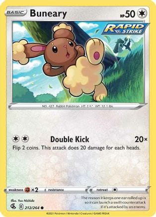 'Pokemon - 'Buneary 212/264  - Reverse Holofoil SWSH08 Fusion Strike - Common