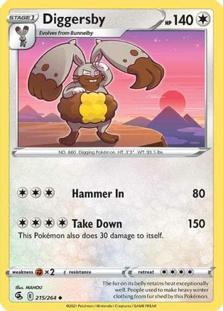 'Pokemon - 'Diggersby 215/264  - Reverse Holofoil SWSH08 Fusion Strike - Uncommon
