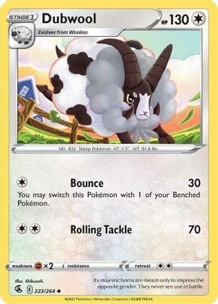 'Pokemon - 'Dubwool 223/264  - Reverse Holofoil SWSH08 Fusion Strike - Uncommon