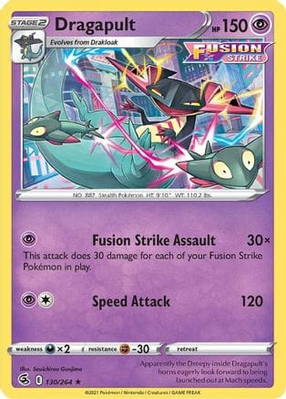 'Pokemon - 'Dragapult 130/264  - Reverse Holofoil SWSH08 Fusion Strike - Holo Rare