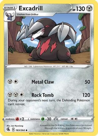 'Pokemon - 'Excadrill 183/264  - Reverse Holofoil SWSH08 Fusion Strike - Uncommon