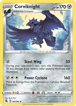 'Pokemon - 'Corviknight 190/264  - Reverse Holofoil SWSH08 Fusion Strike - Rare