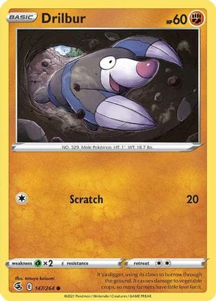 'Pokemon - 'Drilbur 147/264  - Reverse Holofoil SWSH08 Fusion Strike - Common
