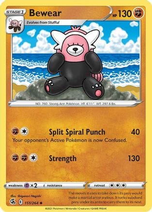 'Pokemon - 'Bewear 151/264  - Reverse Holofoil SWSH08 Fusion Strike - Uncommon