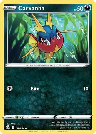 'Pokemon - 'Carvanha 162/264  - Reverse Holofoil SWSH08 Fusion Strike - Common