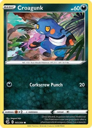 'Pokemon - 'Croagunk 165/264  - Reverse Holofoil SWSH08 Fusion Strike - Common