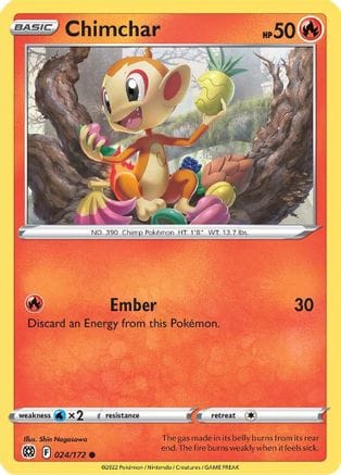 'Pokemon - 'Chimchar 024/172  - Reverse Holofoil SWSH09 Brilliant Stars - Common