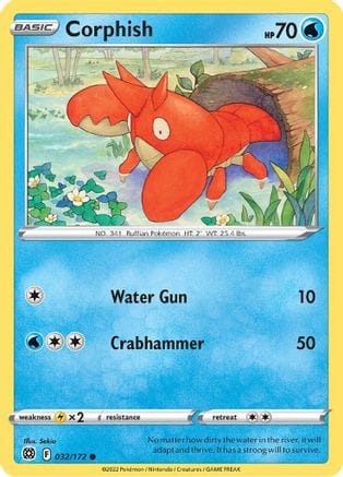 'Pokemon - 'Corphish 032/172  - Reverse Holofoil SWSH09 Brilliant Stars - Common