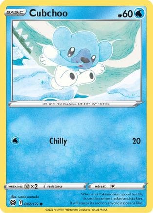 'Pokemon - 'Cubchoo 042/172  - Reverse Holofoil SWSH09 Brilliant Stars - Common
