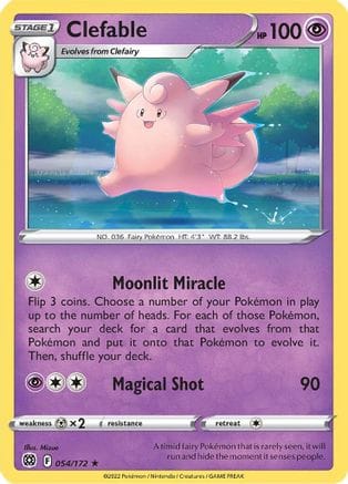 'Pokemon - 'Clefable 054/172  - Reverse Holofoil SWSH09 Brilliant Stars - Rare