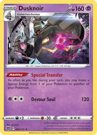'Pokemon - 'Dusknoir 062/172  - Reverse Holofoil SWSH09 Brilliant Stars - Holo Rare