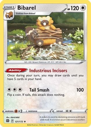 'Pokemon - 'Bibarel 121/172  - Reverse Holofoil SWSH09 Brilliant Stars - Holo Rare