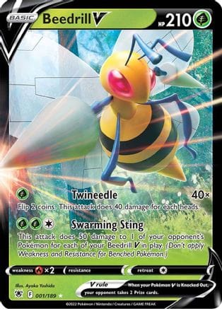 'Pokemon - 'Beedrill V 001/189  - Holofoil SWSH10 Astral Radiance - Ultra Rare