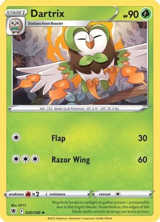 'Pokemon - 'Dartrix 020/189  - Reverse Holofoil SWSH10 Astral Radiance - Uncommon