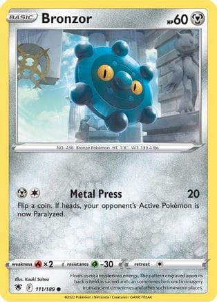 'Pokemon - 'Bronzor 111/189  - Reverse Holofoil SWSH10 Astral Radiance - Common