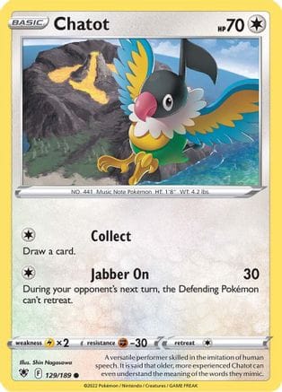 'Pokemon - 'Chatot 129/189  SWSH10 Astral Radiance - Common