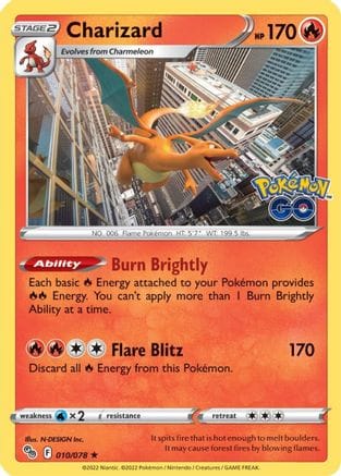 'Pokemon - 'Charizard 010/078  - Holofoil Pokemon GO - Holo Rare