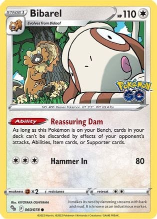 'Pokemon - 'Bibarel 060/078  - Reverse Holofoil Pokemon GO - Common