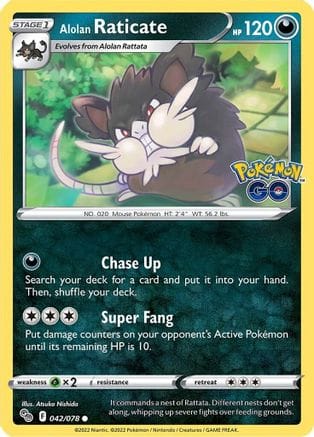 'Pokemon - 'Alolan Raticate 042/078  Pokemon GO - Common