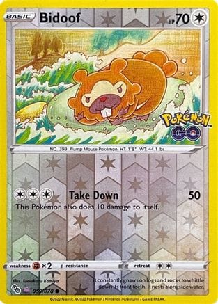 'Pokemon - 'Bidoof (Peelable Ditto) 059/078  - Reverse Holofoil Pokemon GO - Common