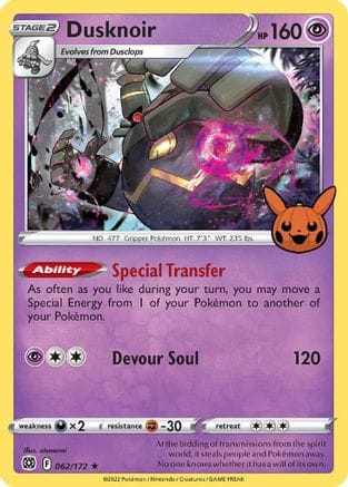 'Pokemon - 'Dusknoir 062/172  - Holofoil Trick or Trade BOOster Bundle - Promo