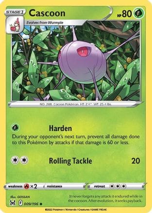 'Pokemon - 'Cascoon 009/196  - Reverse Holofoil SWSH11 Lost Origin - Uncommon