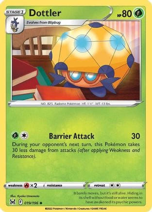 'Pokemon - 'Dottler 019/196  - Reverse Holofoil SWSH11 Lost Origin - Uncommon