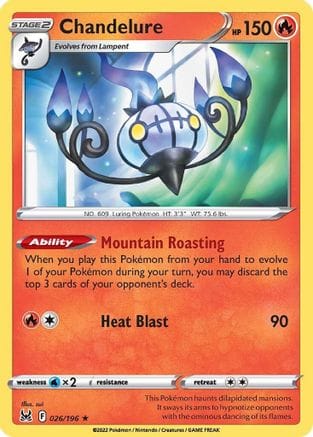 'Pokemon - 'Chandelure 026/196  - Holofoil SWSH11 Lost Origin - Holo Rare