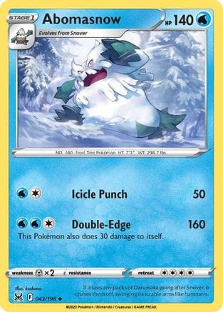 'Pokemon - 'Abomasnow 043/196  - Reverse Holofoil SWSH11 Lost Origin - Uncommon