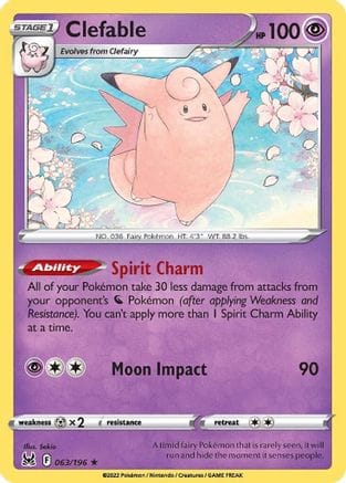 'Pokemon - 'Clefable 063/196  SWSH11 Lost Origin - Rare