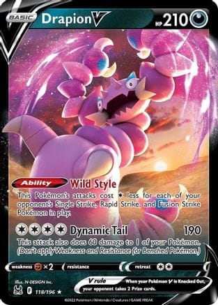 'Pokemon - 'Drapion V 118/196  - Holofoil SWSH11 Lost Origin - Ultra Rare