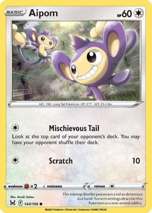 'Pokemon - 'Aipom 144/196  SWSH11 Lost Origin - Common