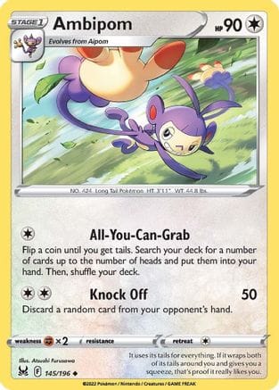 'Pokemon - 'Ambipom 145/196  SWSH11 Lost Origin - Uncommon