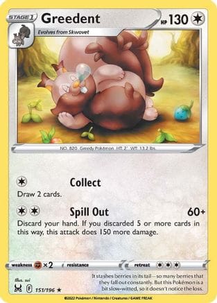 'Pokemon - 'Greedent 151/196  SWSH11 Lost Origin - Rare
