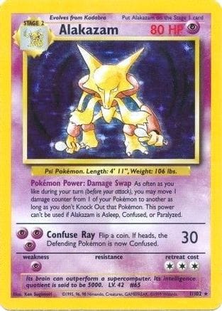 'Pokemon - 'Alakazam 001/102  - Holofoil Base Set - Holo Rare