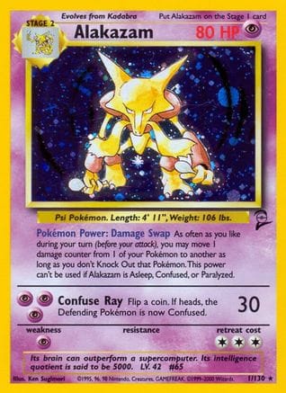 'Pokemon - 'Alakazam 001/130  - Holofoil Base Set 2 - Holo Rare