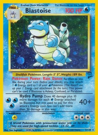 'Pokemon - 'Blastoise 002/130  - Holofoil Base Set 2 - Holo Rare
