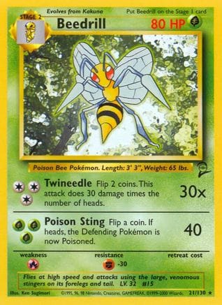 'Pokemon - 'Beedrill 021/130  Base Set 2 - Rare