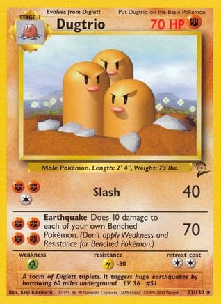 'Pokemon - 'Dugtrio 023/130  Base Set 2 - Rare