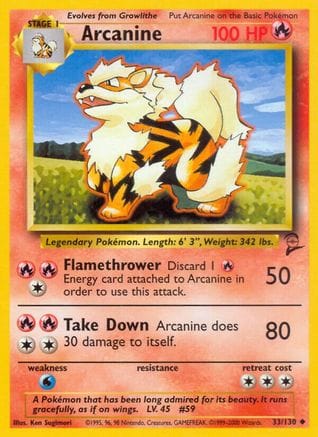 'Pokemon - 'Arcanine 033/130  Base Set 2 - Uncommon