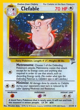 'Pokemon - 'Clefable 005/130  - Holofoil Base Set 2 - Holo Rare