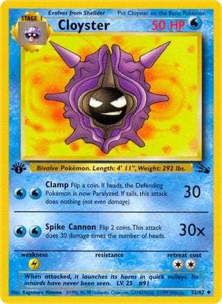 'Pokemon - 'Cloyster 032/62  - Unlimited Fossil - Uncommon
