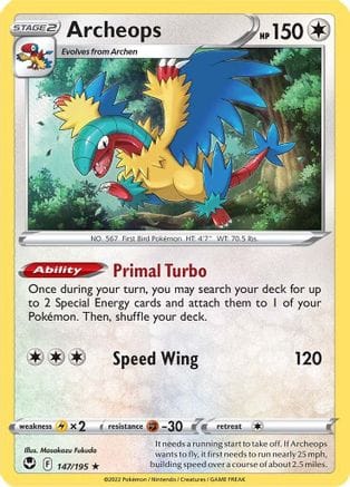 'Pokemon - 'Archeops 147/195  - Holofoil SWSH12 Silver Tempest - Holo Rare