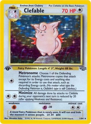 'Pokemon - 'Clefable (1) 001/64  - 1st Edition Holofoil Jungle - Holo Rare