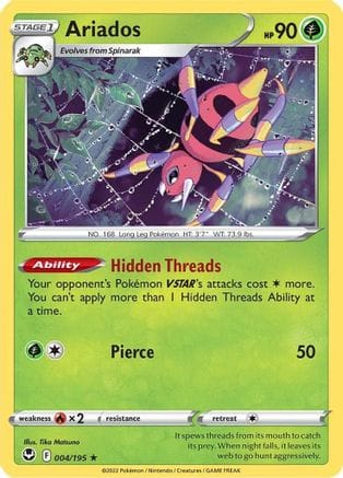 'Pokemon - 'Ariados 004/195  - Reverse Holofoil SWSH12 Silver Tempest - Holo Rare