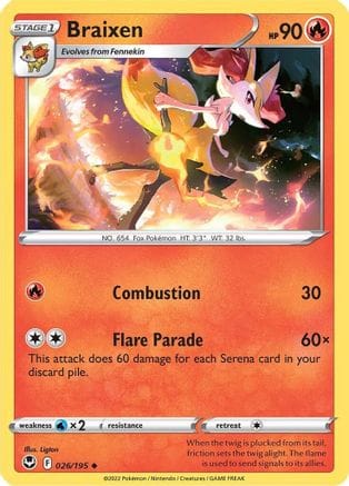 'Pokemon - 'Braixen 026/195  - Reverse Holofoil SWSH12 Silver Tempest - Uncommon