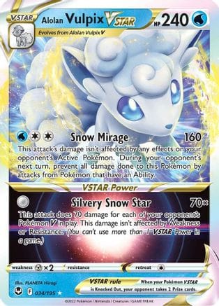 'Pokemon - 'Alolan Vulpix VSTAR 034/195  - Holofoil SWSH12 Silver Tempest - Ultra Rare