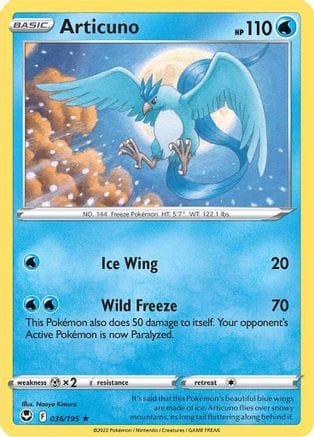 'Pokemon - 'Articuno 036/195  - Reverse Holofoil SWSH12 Silver Tempest - Holo Rare