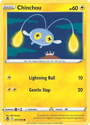 'Pokemon - 'Chinchou 051/195  - Reverse Holofoil SWSH12 Silver Tempest - Common